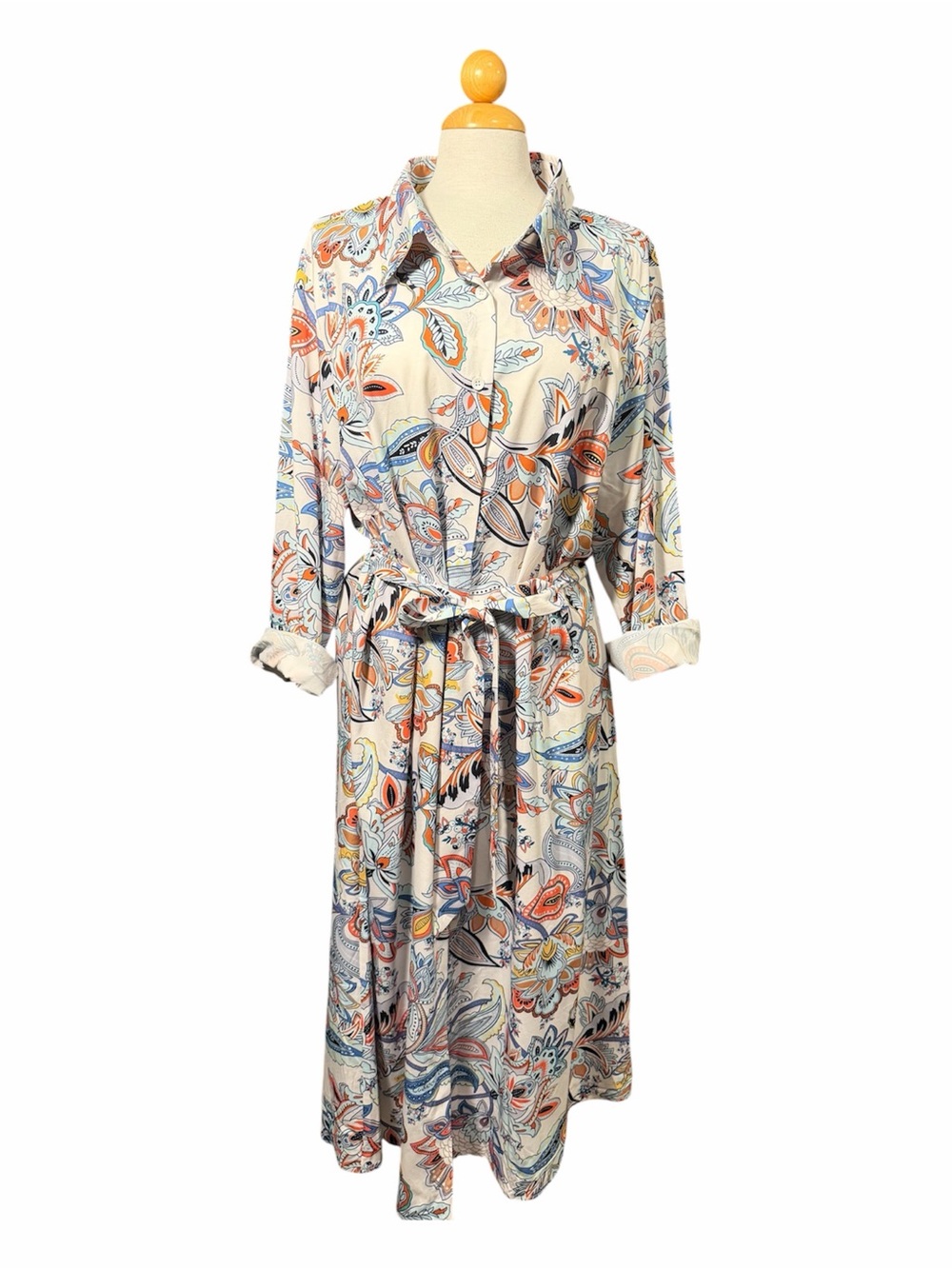 Women’s Floral Paisley Belted Shirt Dress